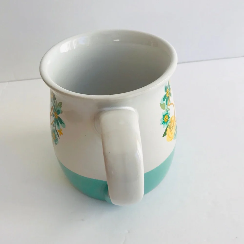 Boston Warehouse Soul Sister Belly Mug Floral Blue Green Cream Flowers Turquoise